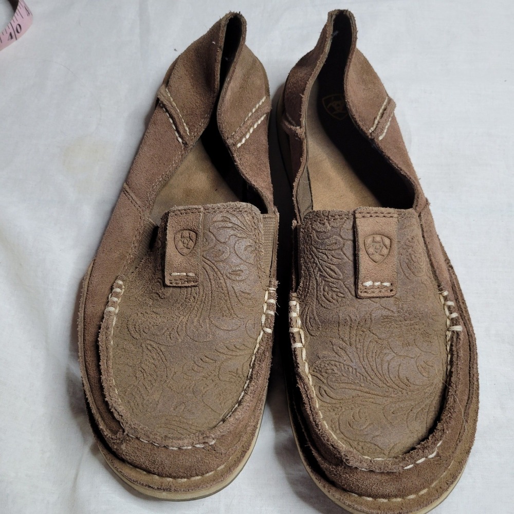 Ariat Cruiser Brown Suede Floral Embossed Western SlipOn Loafers Women Shoes 9.5